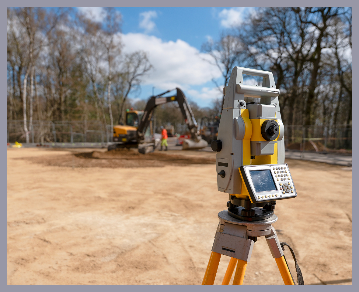 Construction site with surveying tool